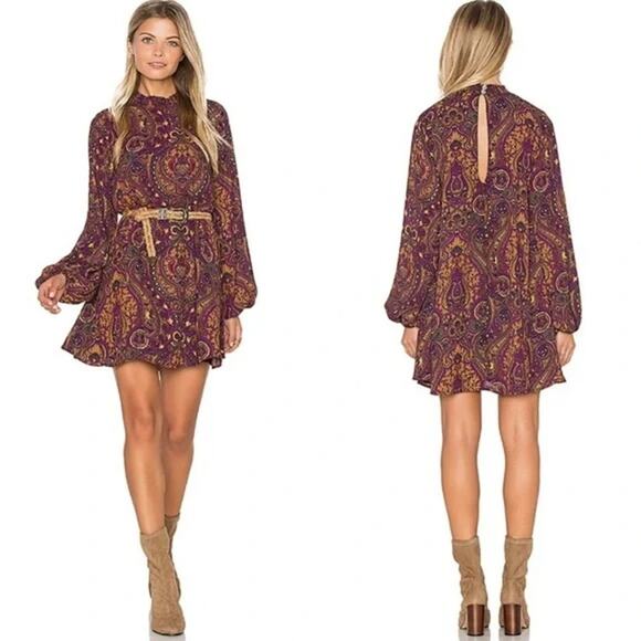 Show Me Your MuMu Dresses & Skirts - Show Me Your Mumu Womens Junebug Bell Dress Size Small Paisley Print Maroon Boho